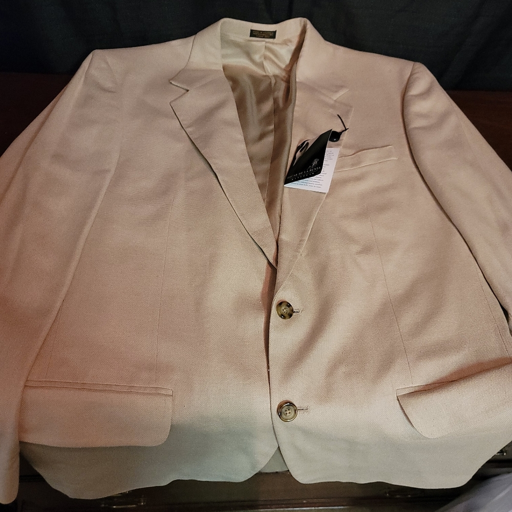 Oscar De La Renta 100% Silk Menswear Casual Sport Coat, Cream, Size 42L